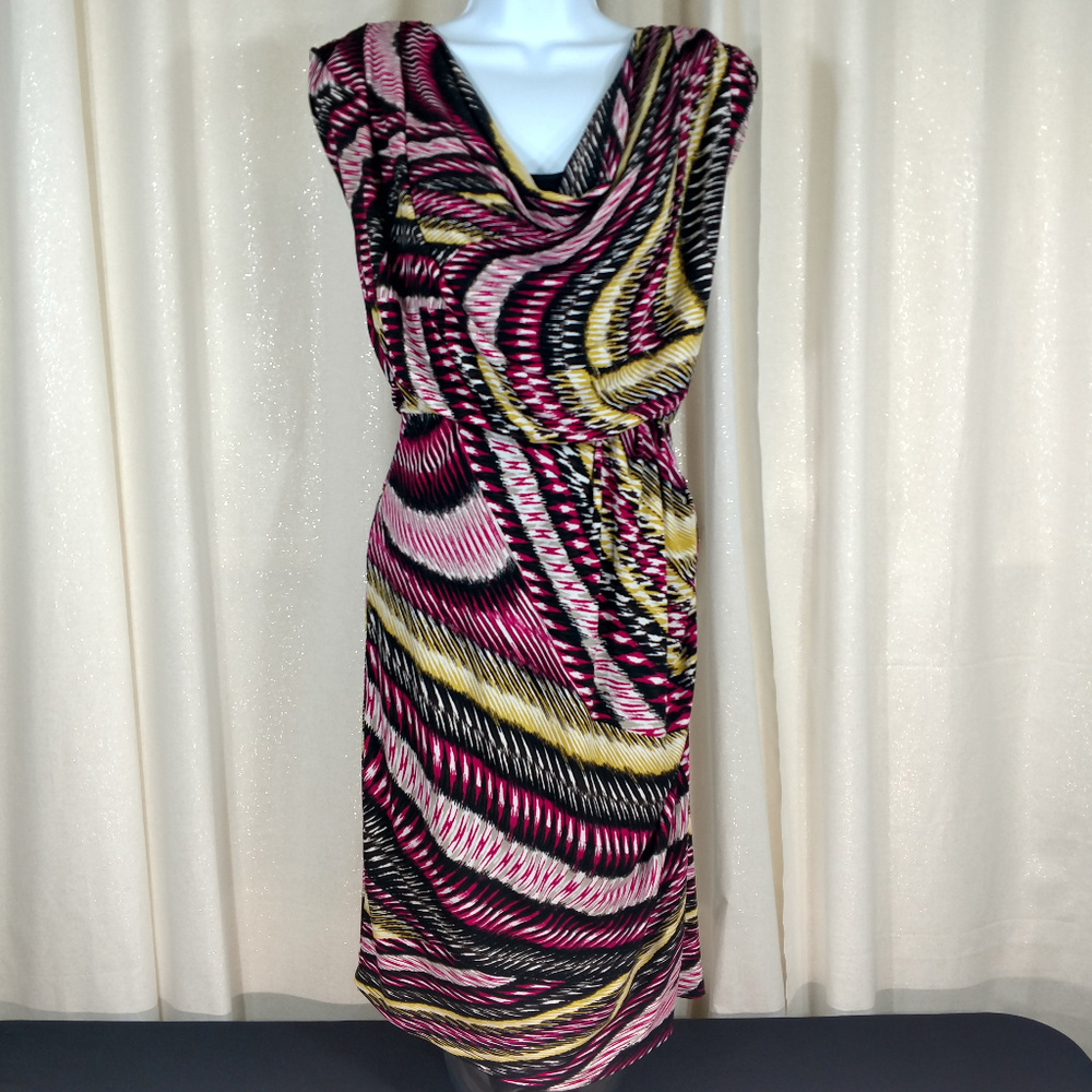 Alfani Dress Cowl Neck Geometric Print Multi Color